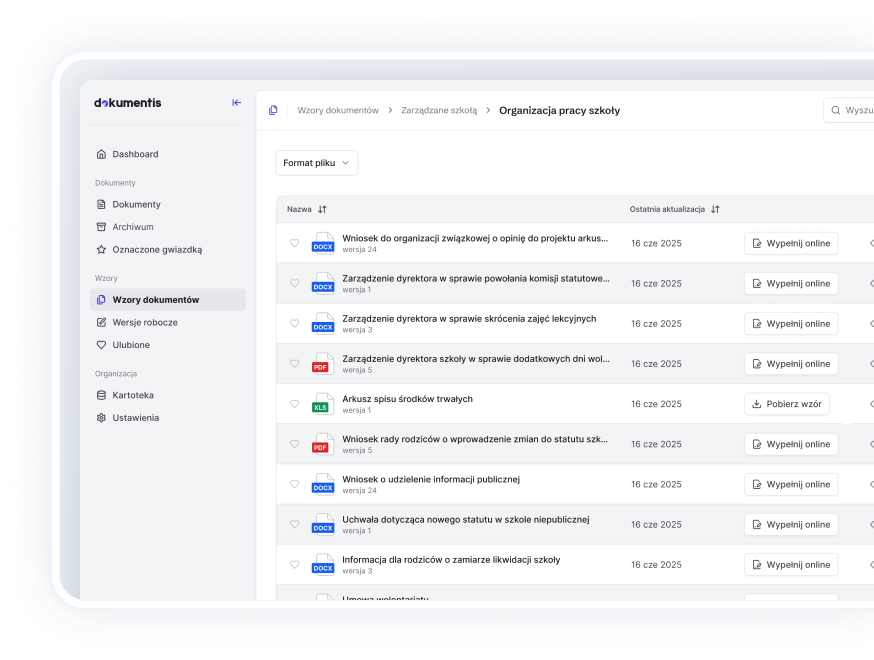 Korzystaj z gotowych wzorów do wypełnienia online